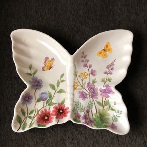 BEAUTIFUL Ceramic Floral Butterfly Shaped Platter Dish Plate
